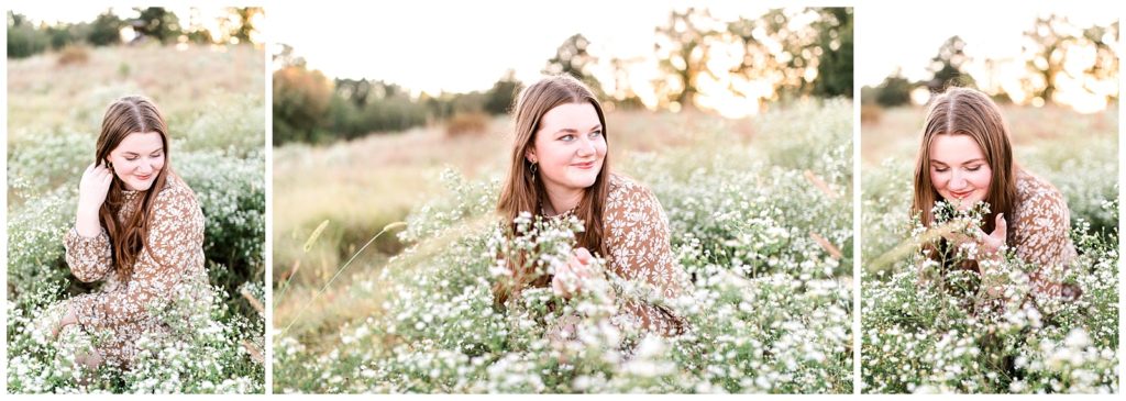 Field of flowers at sunset senior pictures