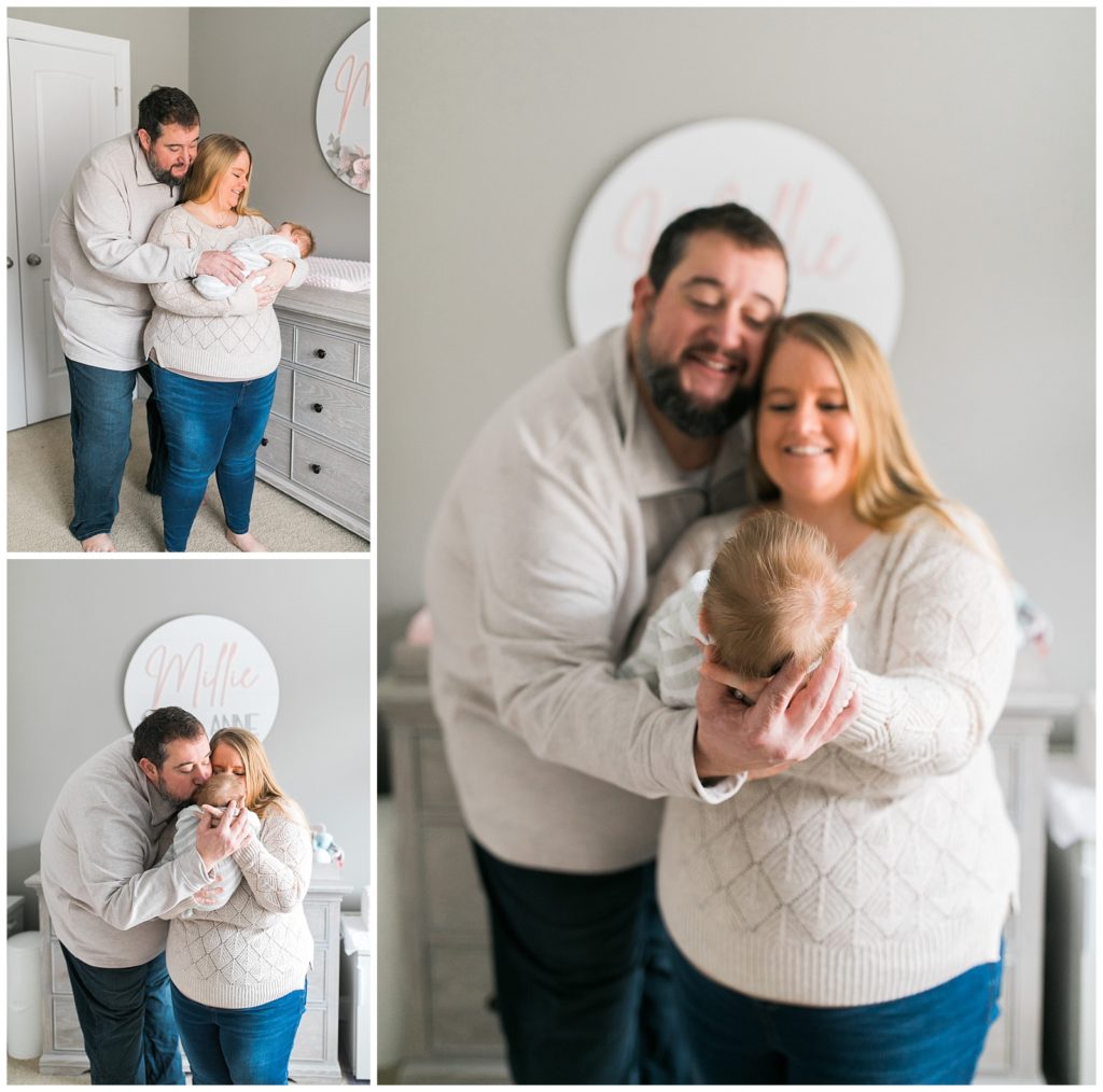 Family looking at baby newborn session Newborn Photographer Raleigh NC