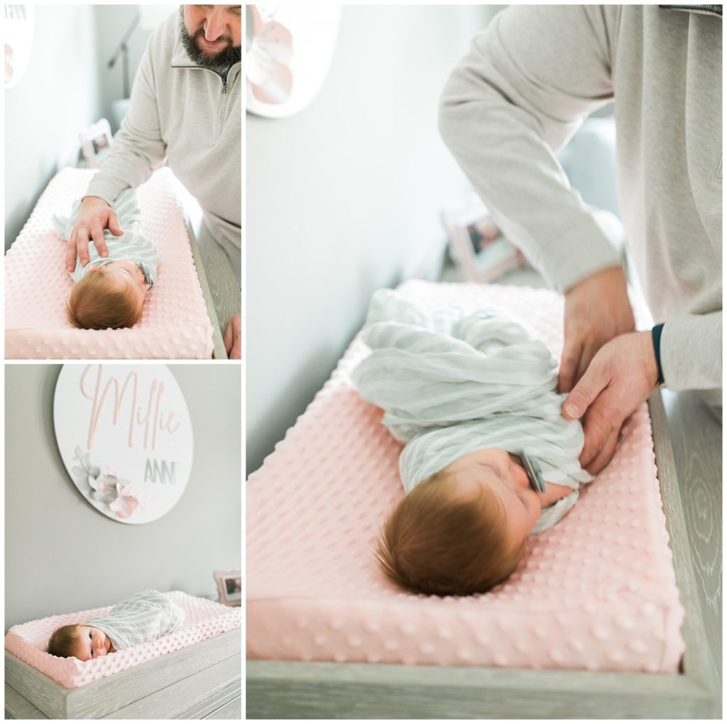 swaddling baby newborn photo session
