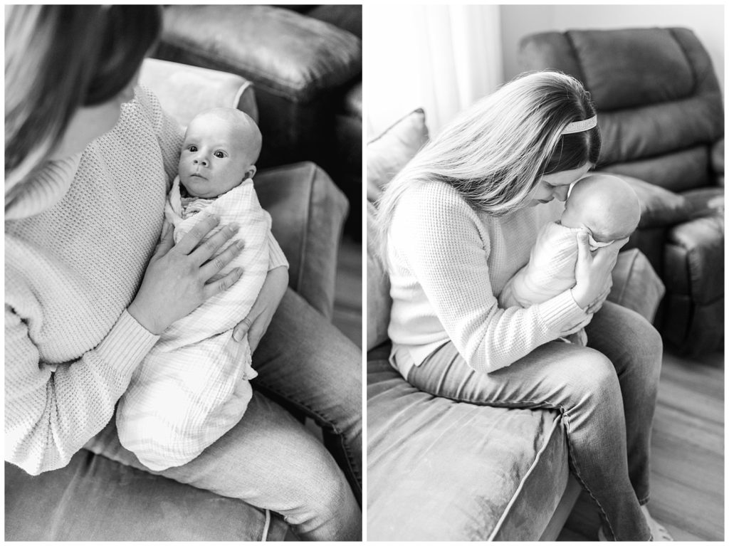 Black and white mom and baby boy newborn