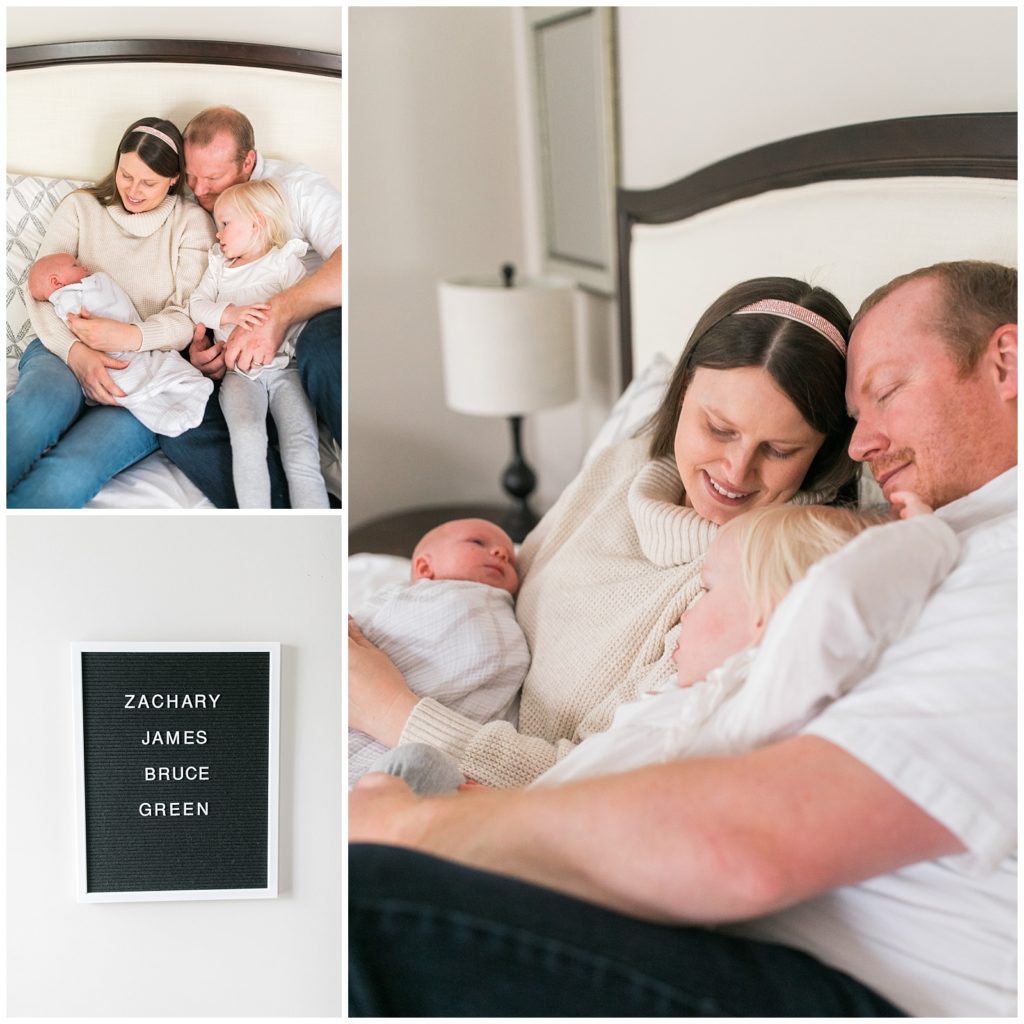 family in bed newborn photography session