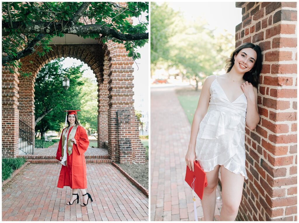 NCSU Senior Photo Shoot Red Hat Red Cap and Gown