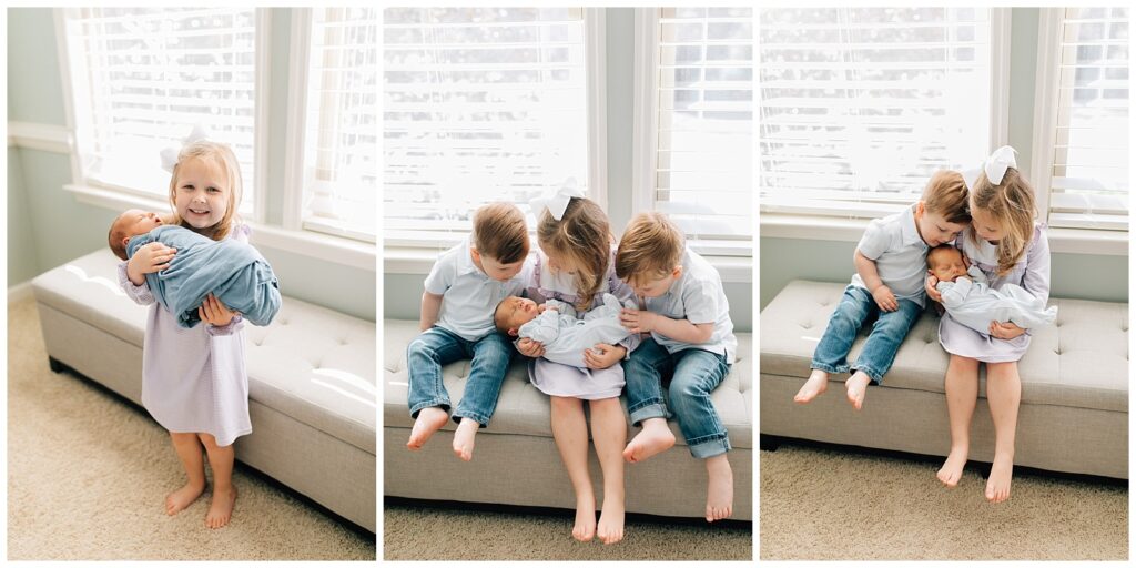 Siblings holding newborn photography