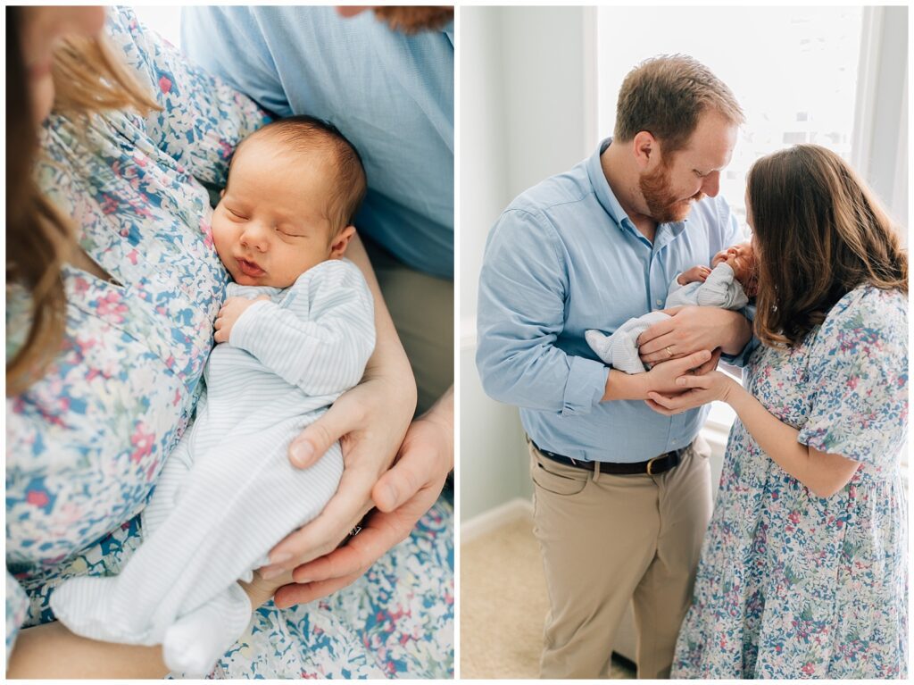 Wake Forest newborn lifestyle photographer snuggled up baby