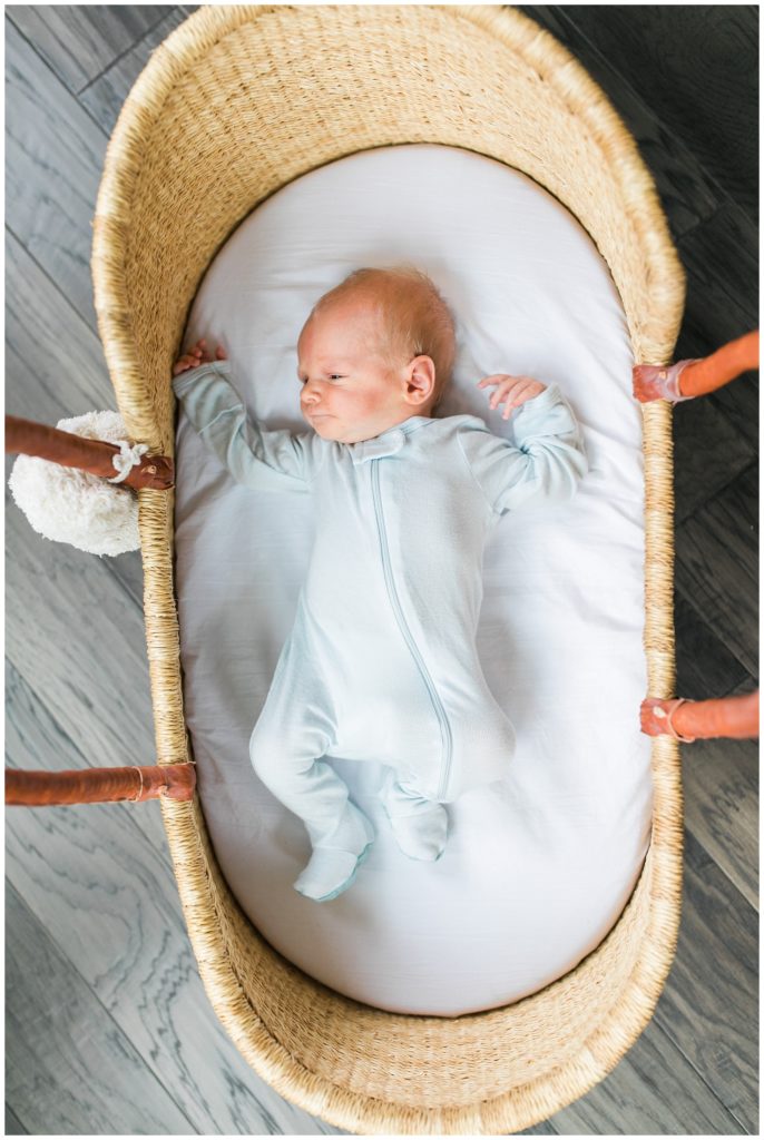 Baby Boy Newborn Photo Session Basket Bassinet