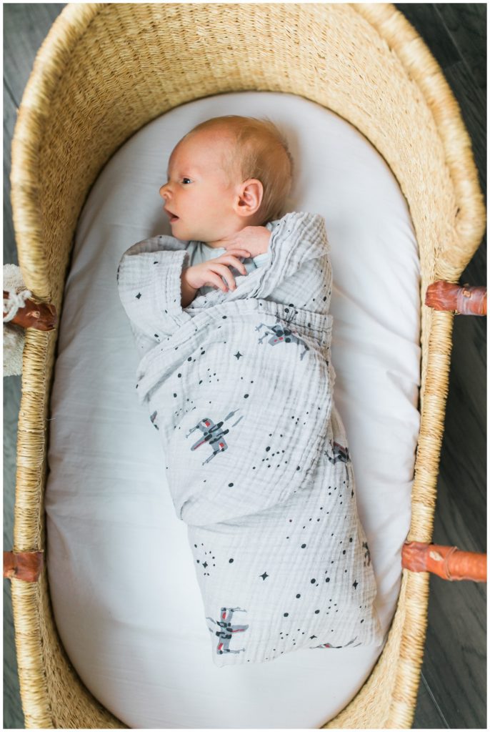 star wars newborn swaddle baby boy basket bassinet with big sister newborn photography photo shoot
