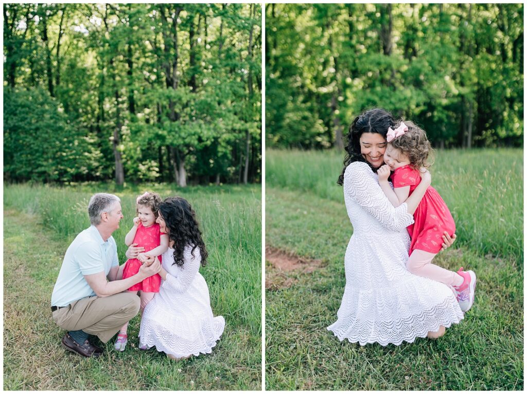 Family Mini Session kneeling on ground in Raleigh NC