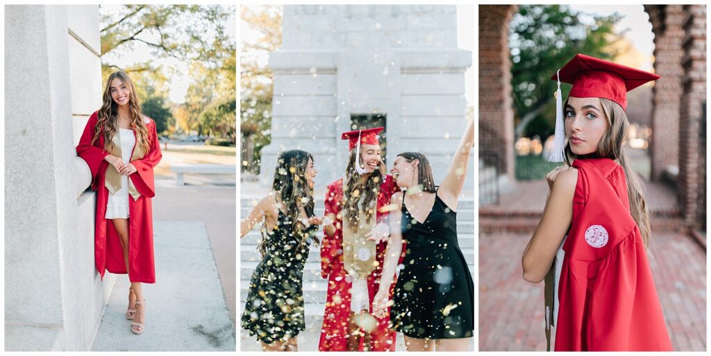 2023- A Year in Review NC State Senior girl in cap and gown glitter with friends